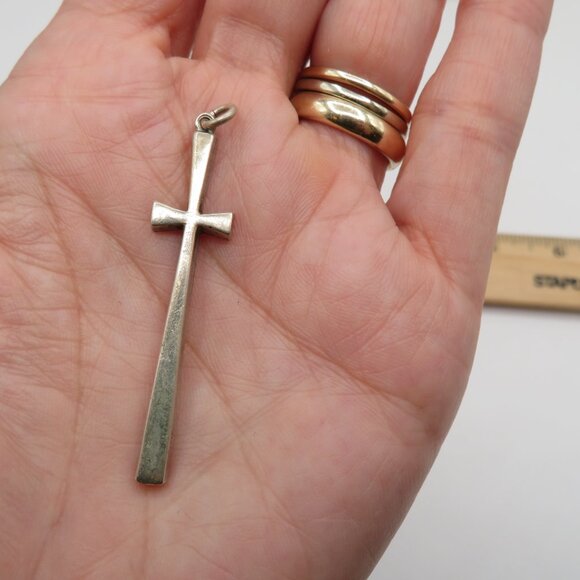 Vintage Sterling Silver Long Cross Pendant - Picture 2 of 6